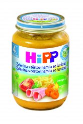 HiPP BIO Zelenina s těstovinami a se šunkou - 190g